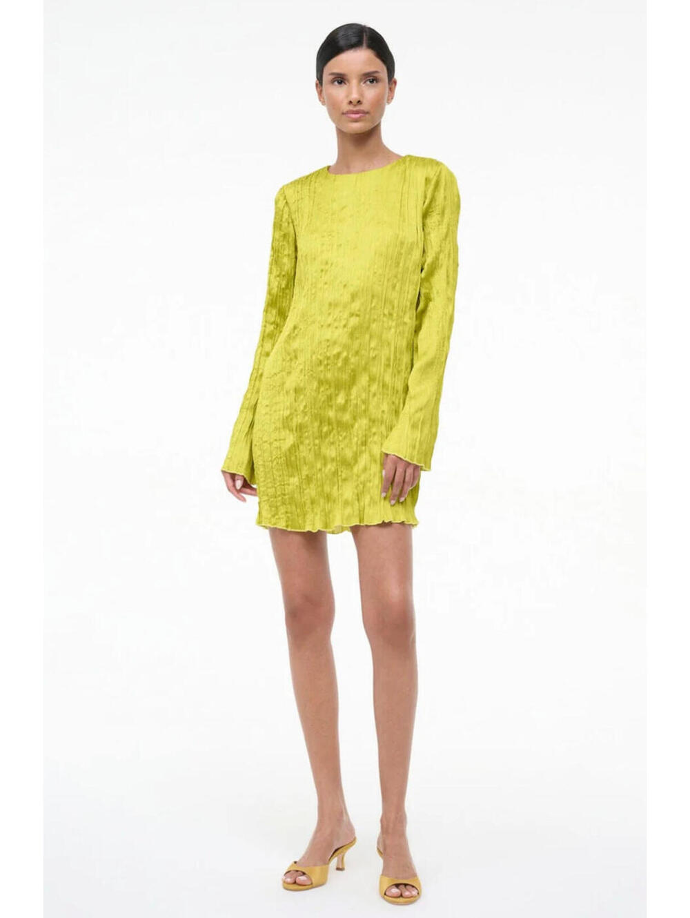 NWT Staud Kona Crinkle Satin Pleated Long Sleeve Mini Dress Tunic Shirt Small - Picture 9 of 9